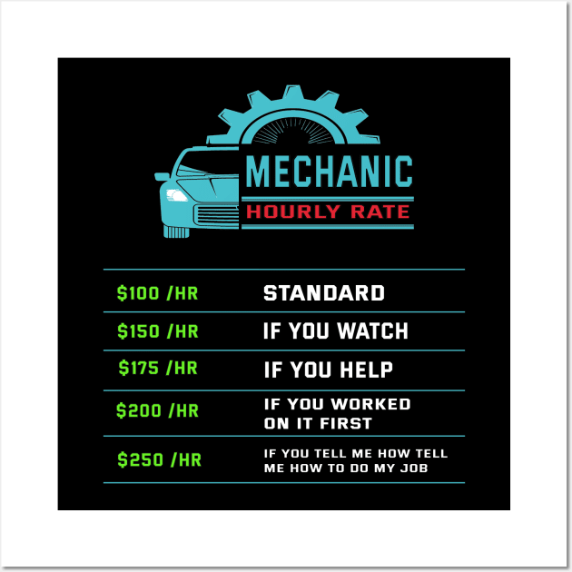 Funny Mechanic Hourly Rate Car Auto Repairman Labor Rates Wall Art by ArtfulDesign